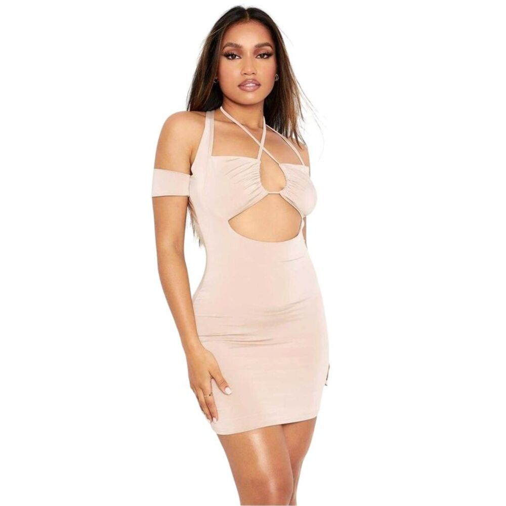 Missy Empire Womens/Ladies Double Layer Off-the- Mini Dress / Beige
